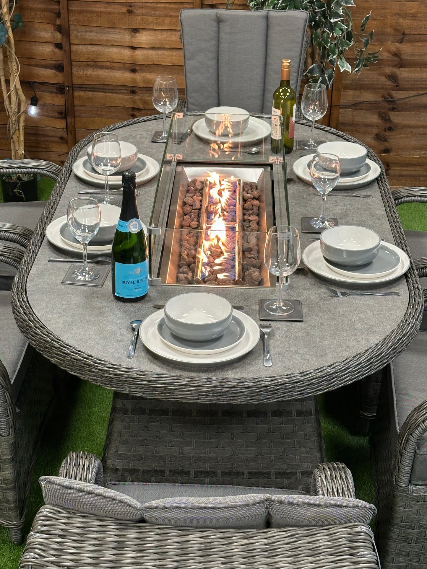 Serena Rattan Tokyo 6 Seater Oval Fire Pit Dining Set