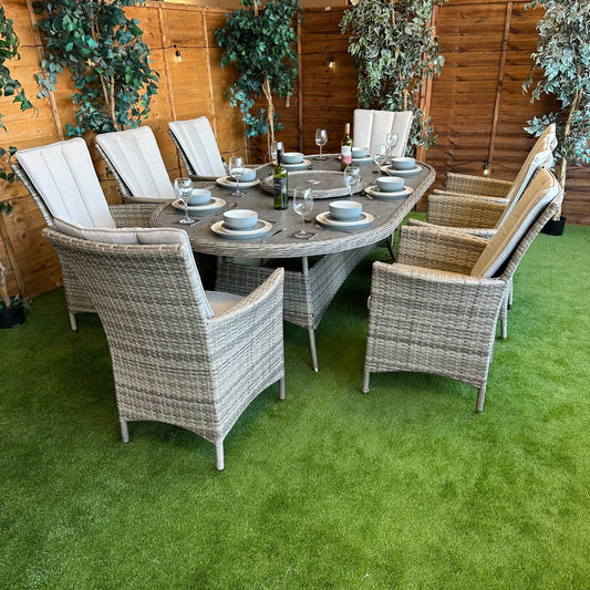 Champagne Rattan Atlanta 8 Seater Oval Dining Set