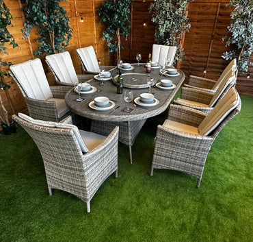 Champagne Rattan Atlanta 8 Seater Oval Dining Set