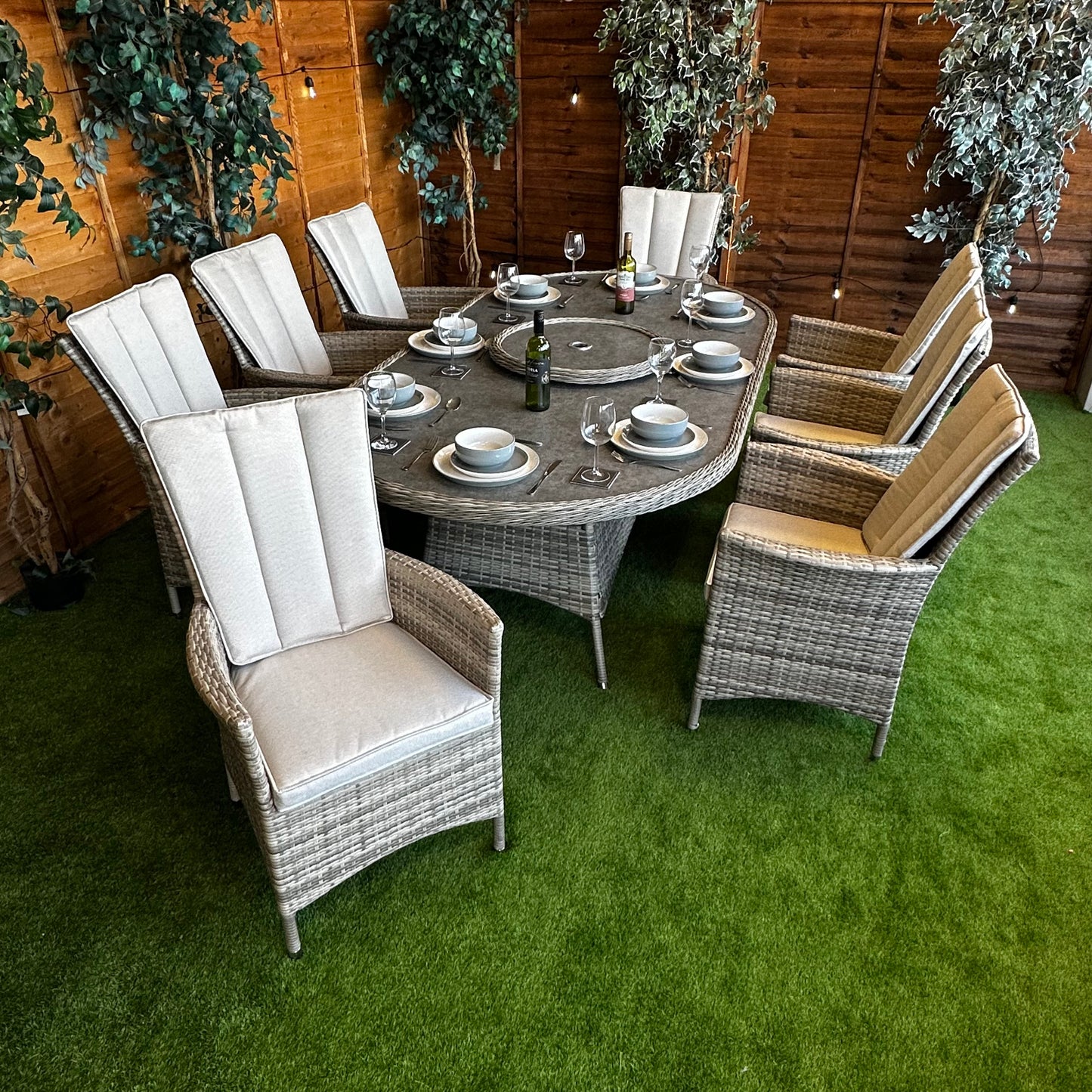 Champagne Rattan Atlanta 8 Seater Oval Dining Set