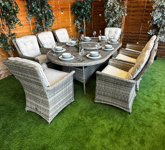 Champagne Rattan Cologne 8 Seater Oval Dining Set