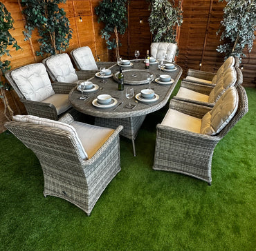 Champagne Rattan Cologne 8 Seater Oval Dining Set