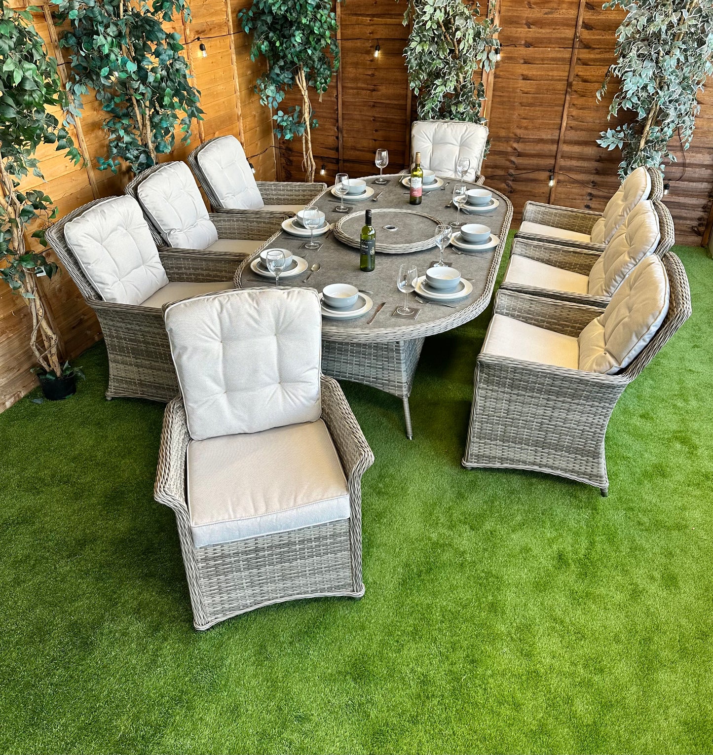 Champagne Rattan Cologne 8 Seater Oval Dining Set