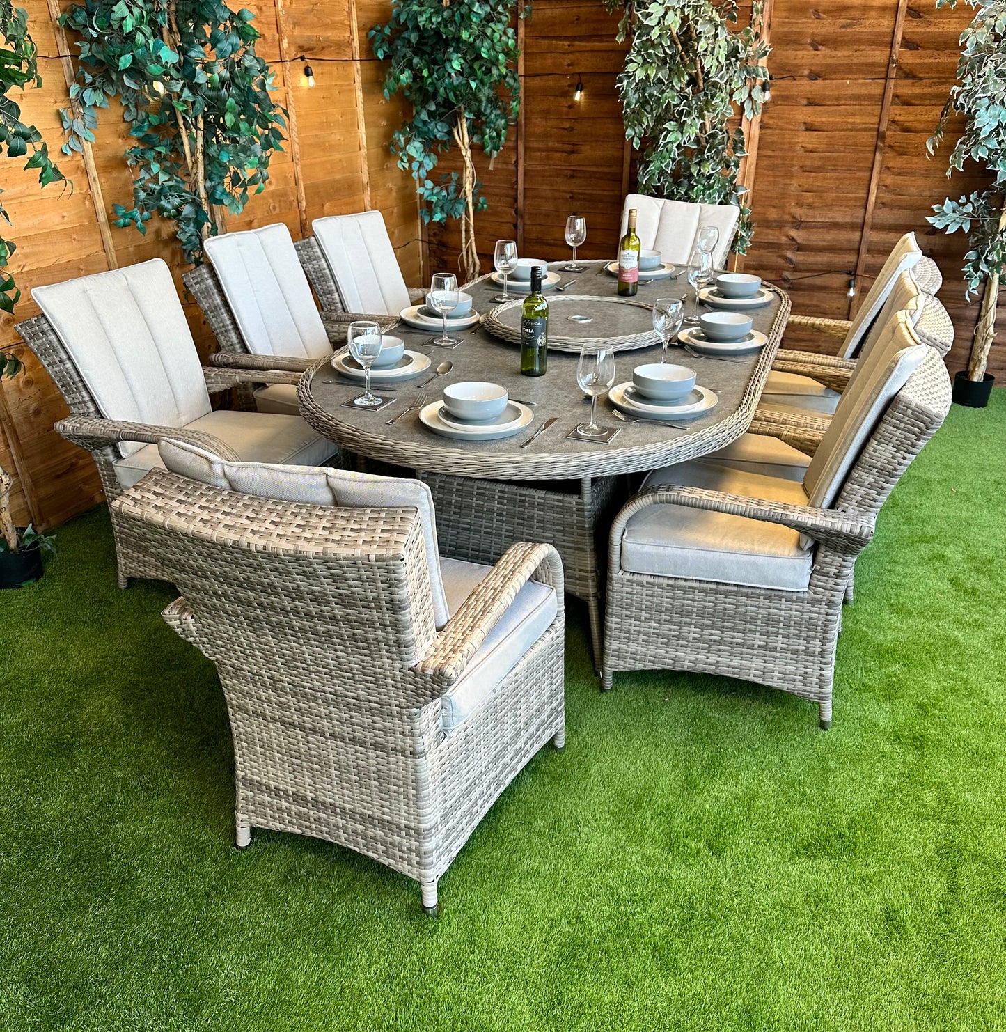 Rattan Champagne Tokyo 8 Seater Oval Dining Set