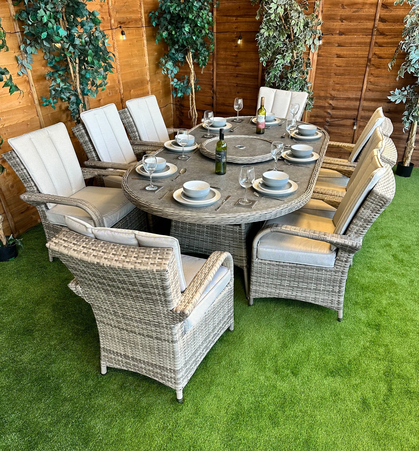 Rattan Champagne Tokyo 8 Seater Oval Dining Set