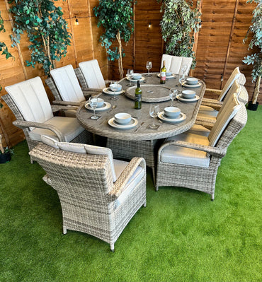 Rattan Champagne Tokyo 8 Seater Oval Dining Set