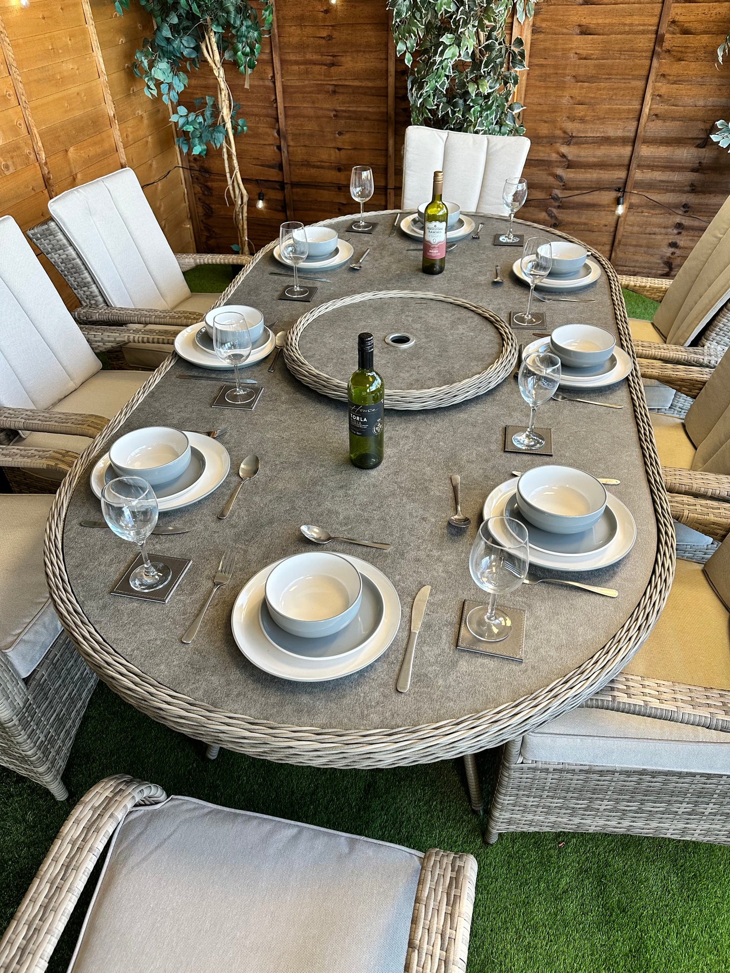 Rattan Champagne Tokyo 8 Seater Oval Dining Set