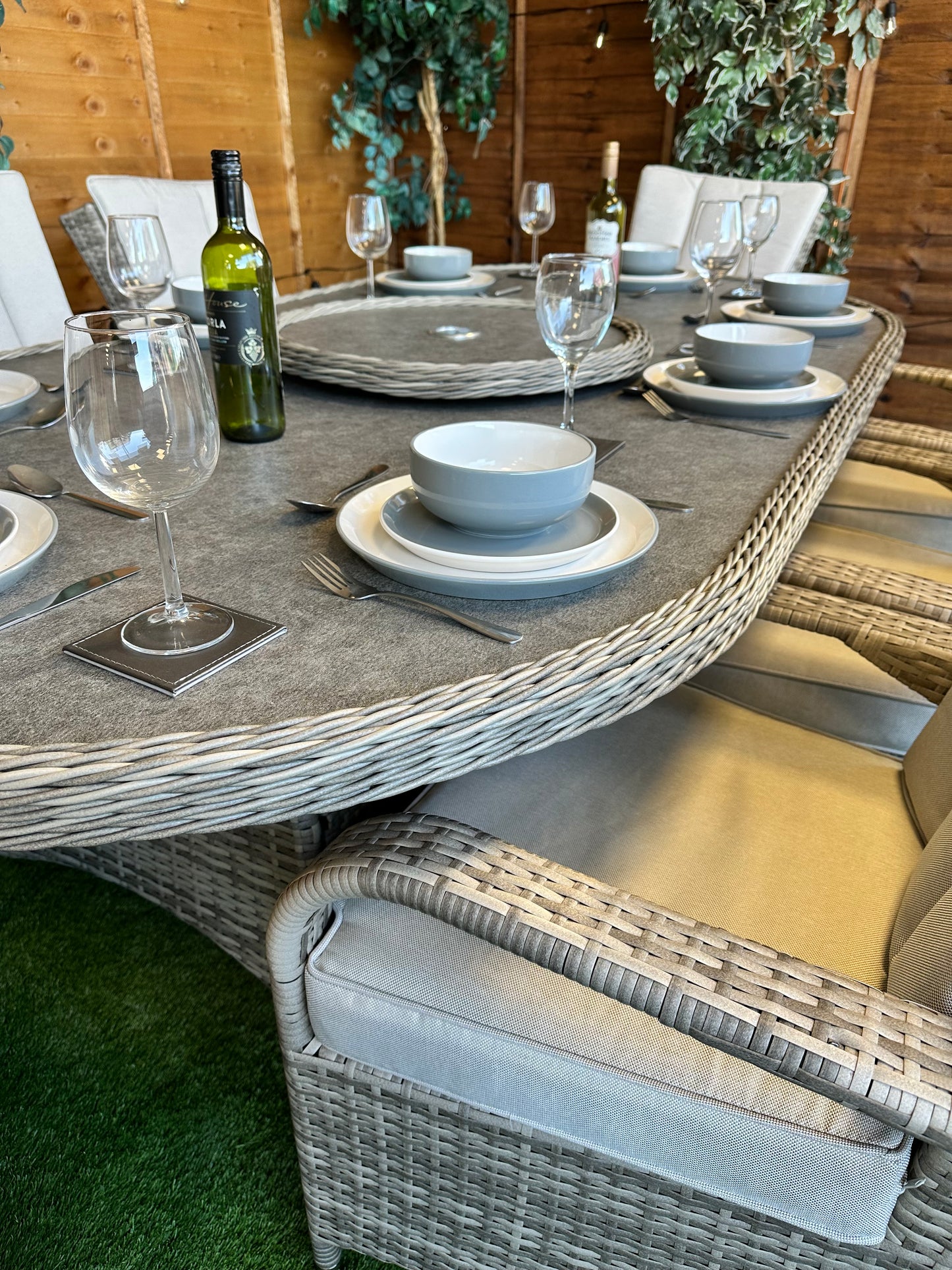 Rattan Champagne Tokyo 8 Seater Oval Dining Set