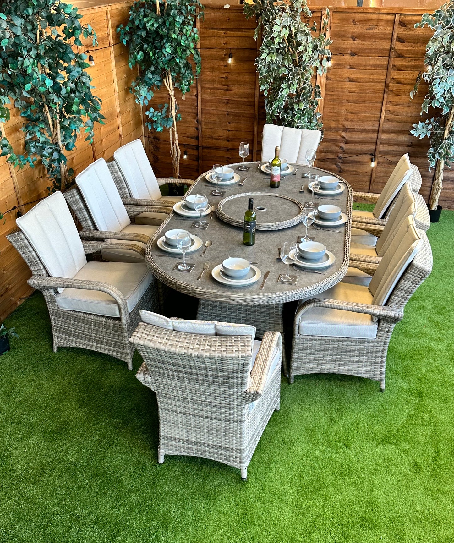 Rattan Champagne Tokyo 8 Seater Oval Dining Set