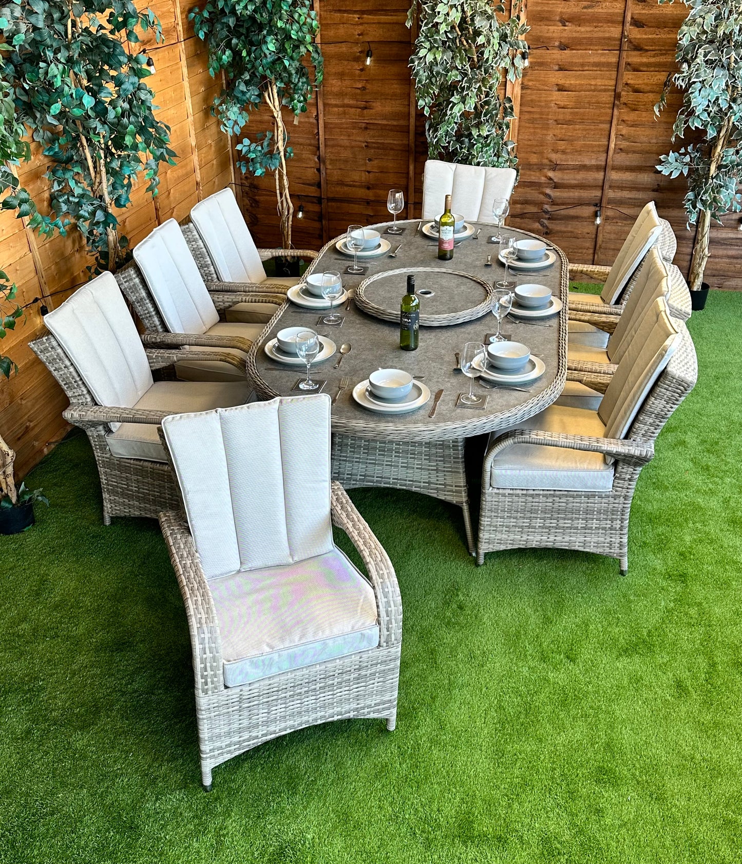 Rattan Champagne Tokyo 8 Seater Oval Dining Set