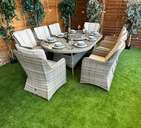Champagne Rattan Vienna 8 Seater Oval Dining Set