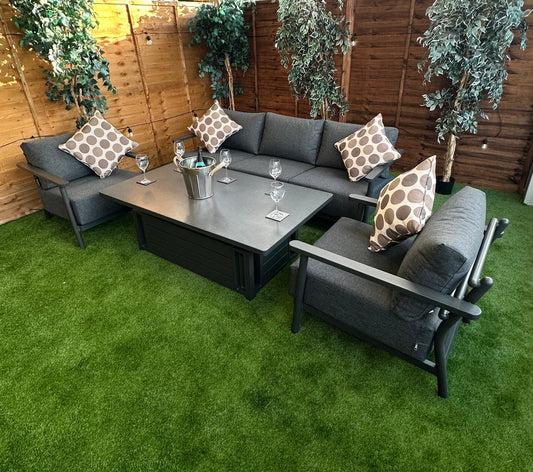 Deluxe Aluminium 5 Seat 4 Seat Piece  Sofa Set with Grey Rising Table