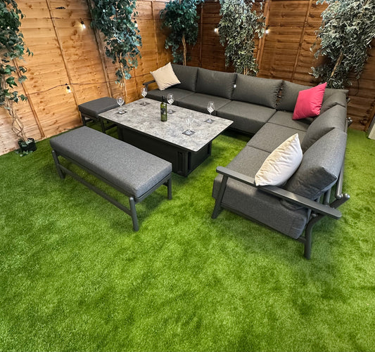 Deluxe Aluminium 9 Seat Sofa Set with Patterned Rising Table