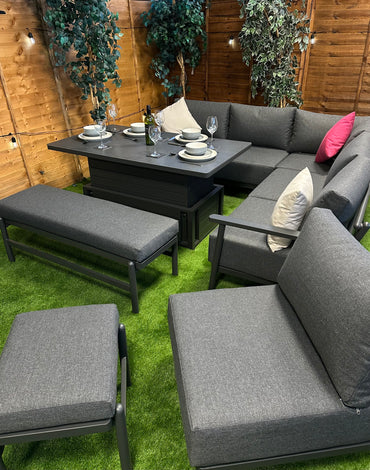 Deluxe Aluminium 9 Seat Sofa Set with grey Rising Table