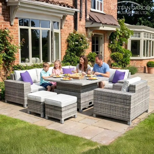 Rattan Champagne Winchester Square Rising Table Corner Dining Set