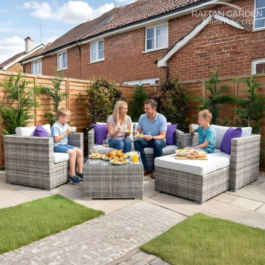 Champagne Rattan Corfu 4 Seat 5 Piece Sofa Set