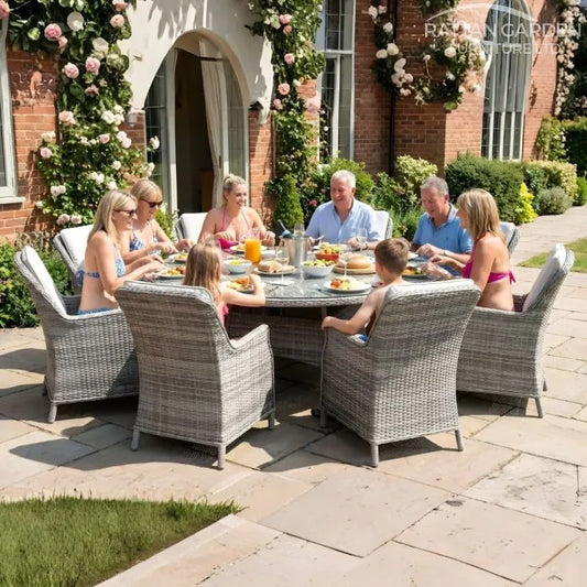 Champagne Rattan Paris Round 8 Seat Dining Set