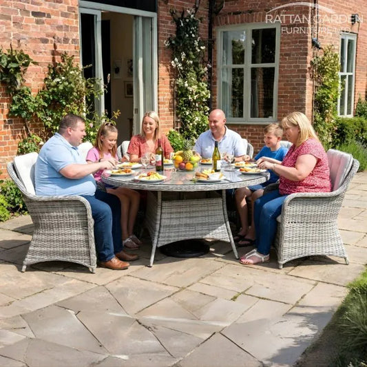 Champagne Rattan Vienna Round 6 Seater Dining Table Set