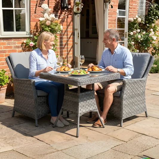 Serena Paris Bistro Square Rattan Dining Table with 2 Chairs