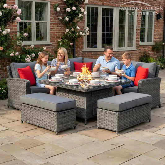 Rattan Serena Boston Corner Dining Set with Fire Pit