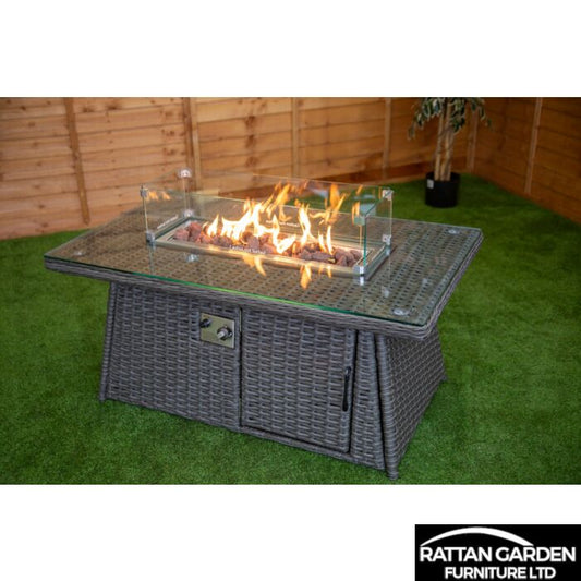Platinum Rectangular Rattan Firepit Coffee Table