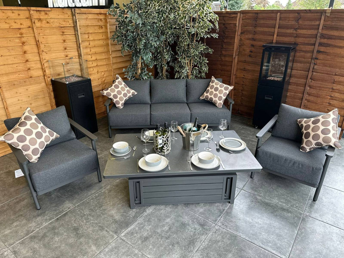 Aluminium 5 Seat Sofa Set with Versatile Grey Rising Table