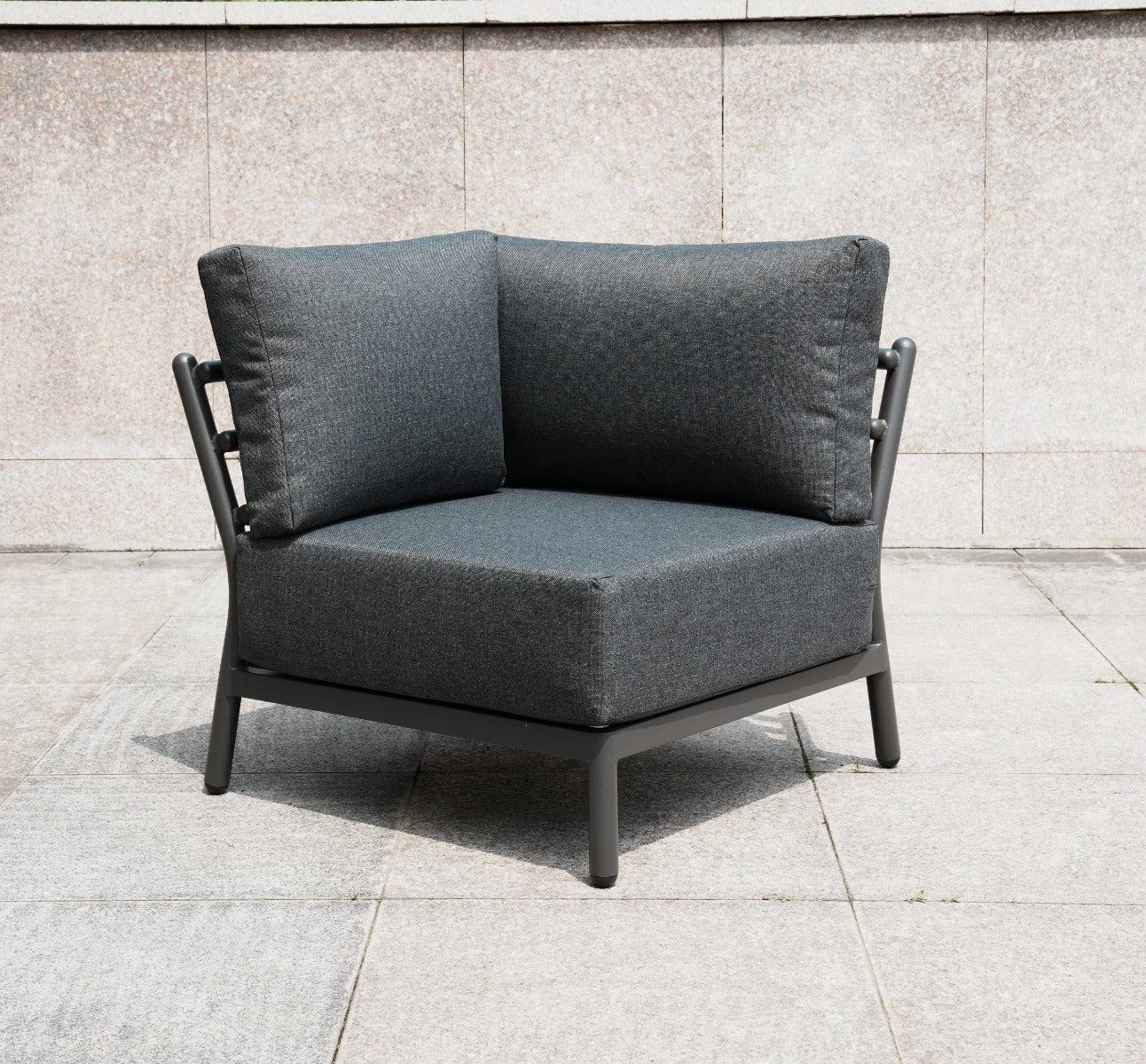 Deluxe Aluminium Garden Furniture Corner Dining Set With Stylish Patterned Grey Rising Table