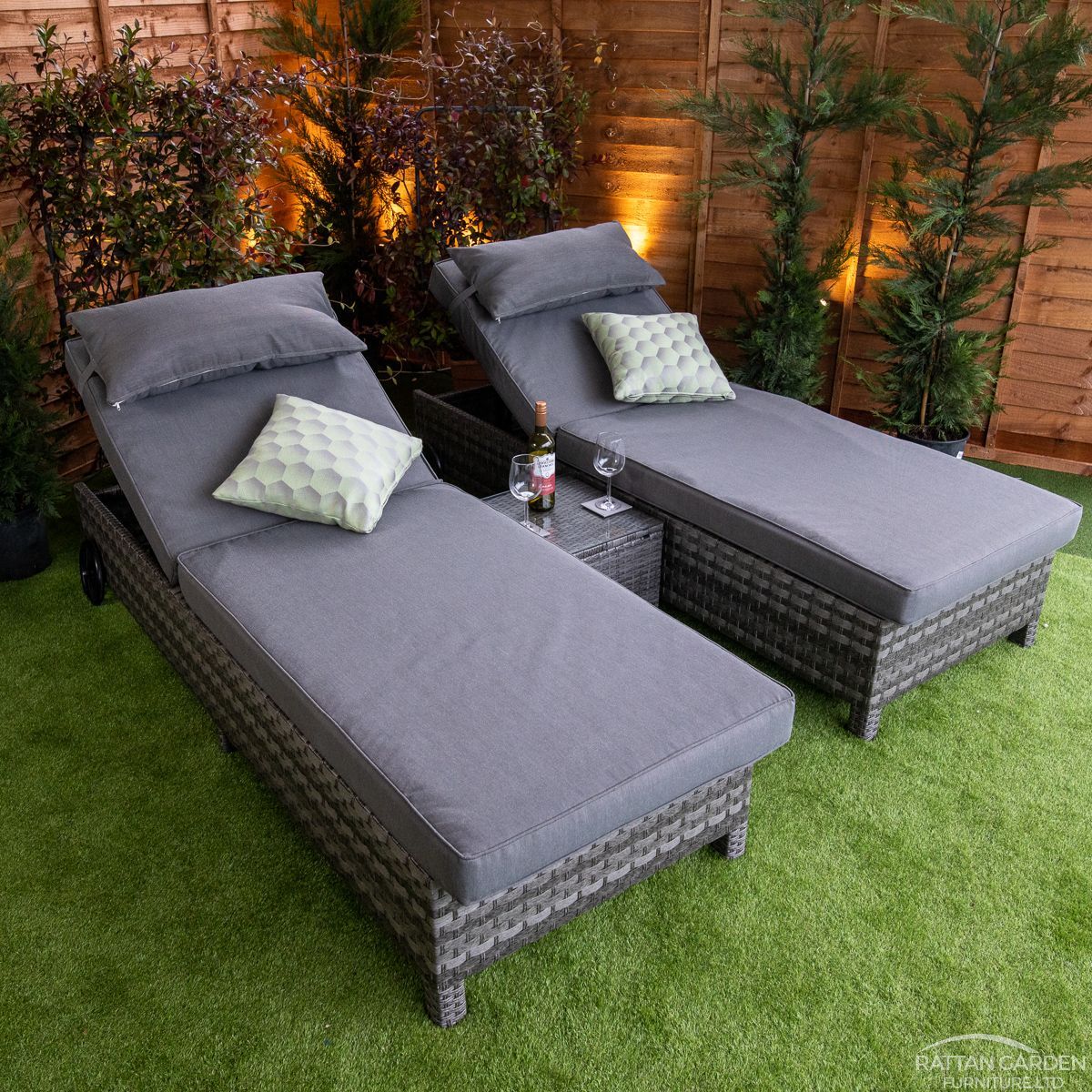 Serena Rattan Deluxe Extra Wide Wheel Lounger Set of 2