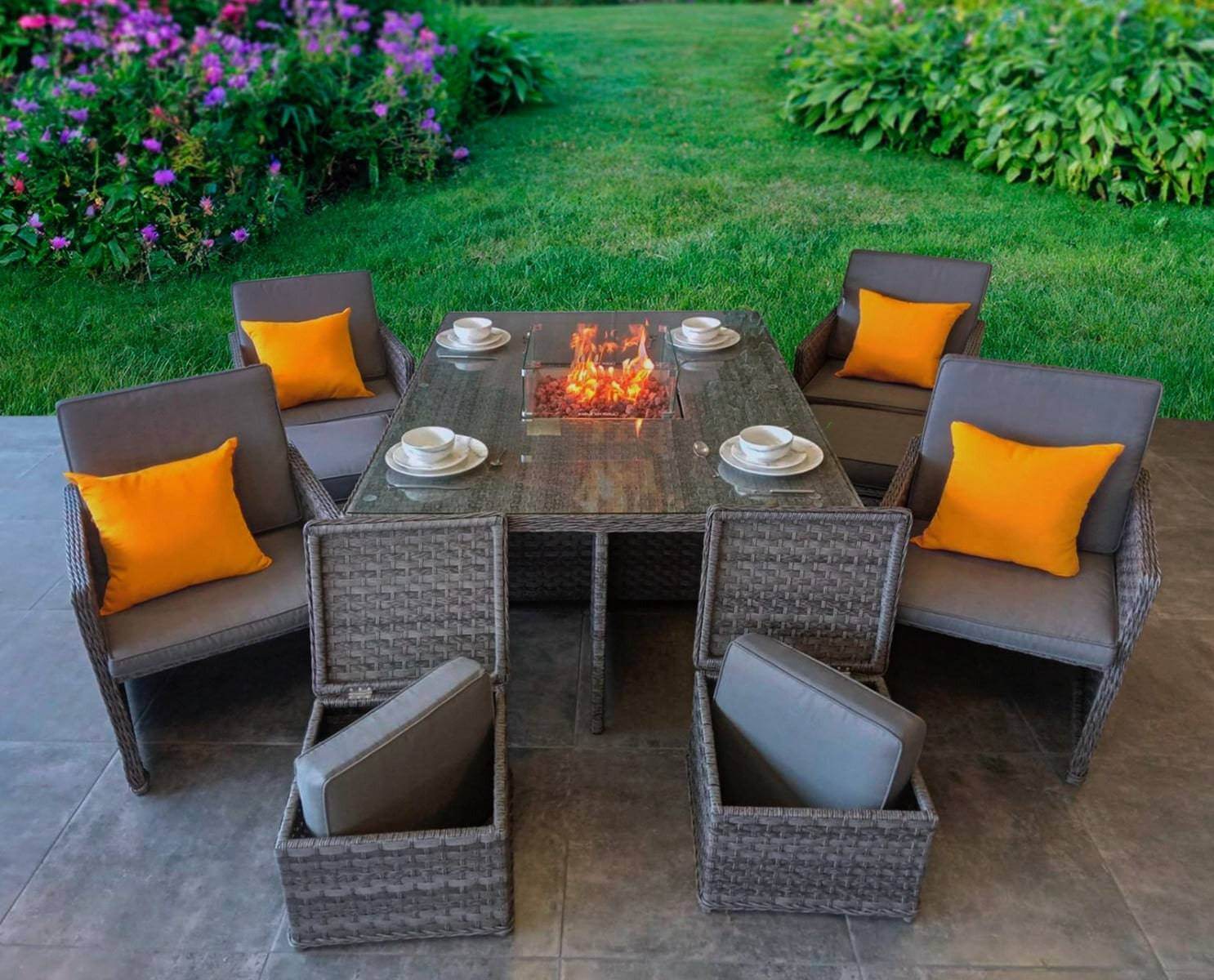 Serena 4 Seat Firepit Cube Set with 4 Footstools - simple