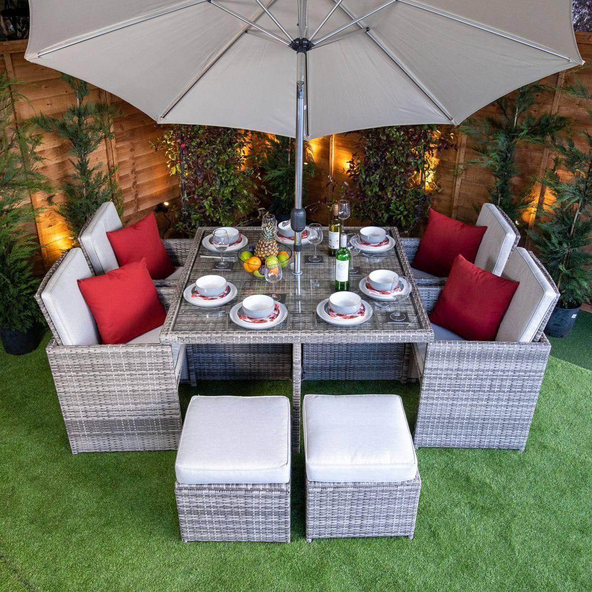 Champagne Rattan 4 Seater Cube With 4 Storage Footstools