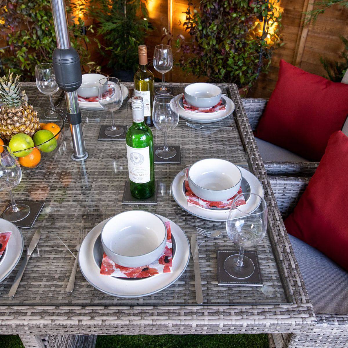 Champagne Rattan 4 Seater Cube With 4 Storage Footstools