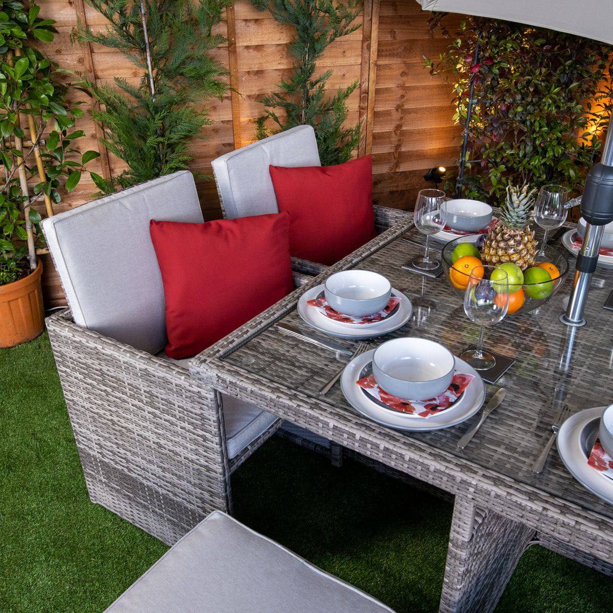Champagne Rattan 4 Seater Cube With 4 Storage Footstools
