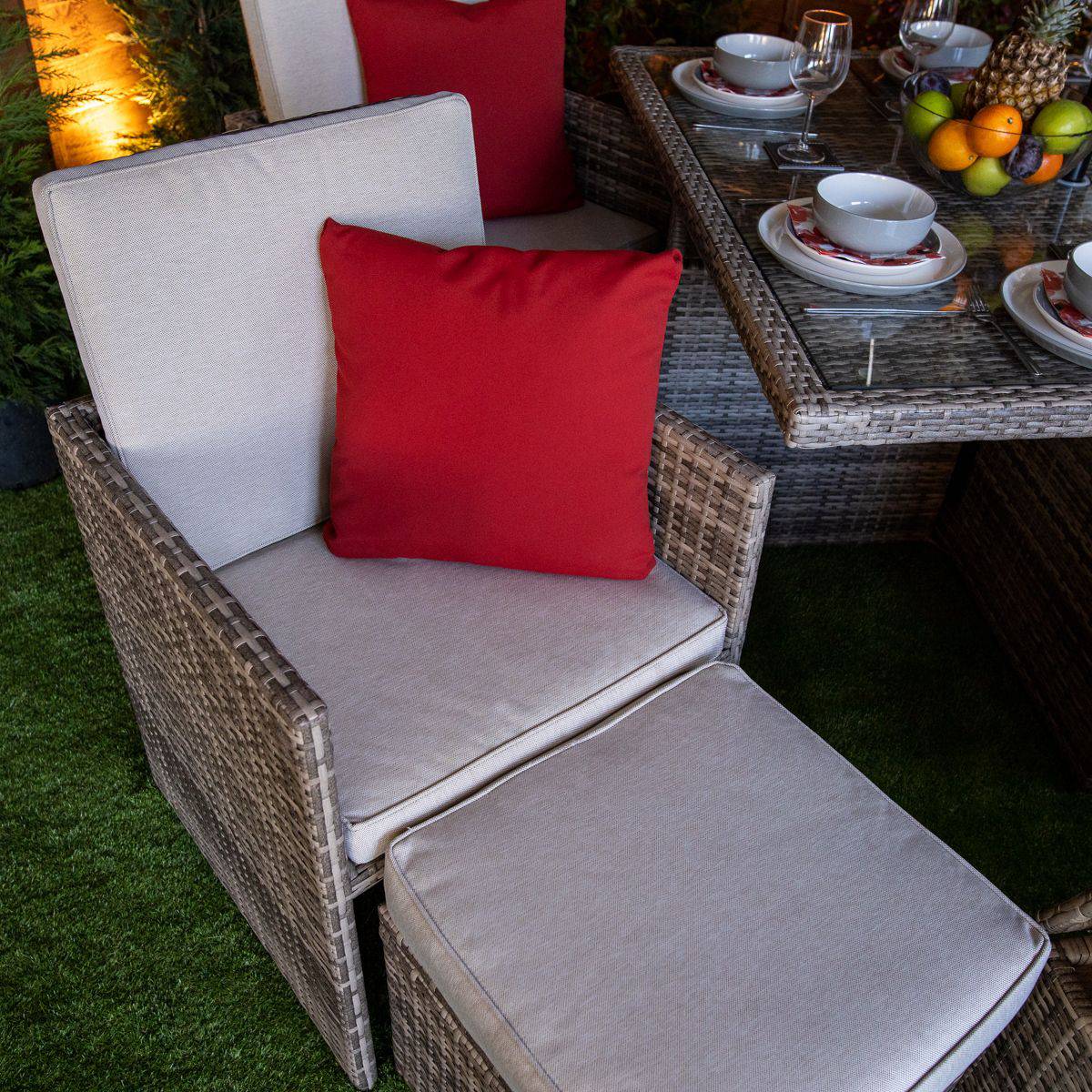 Champagne Rattan 4 Seater Cube With 4 Storage Footstools