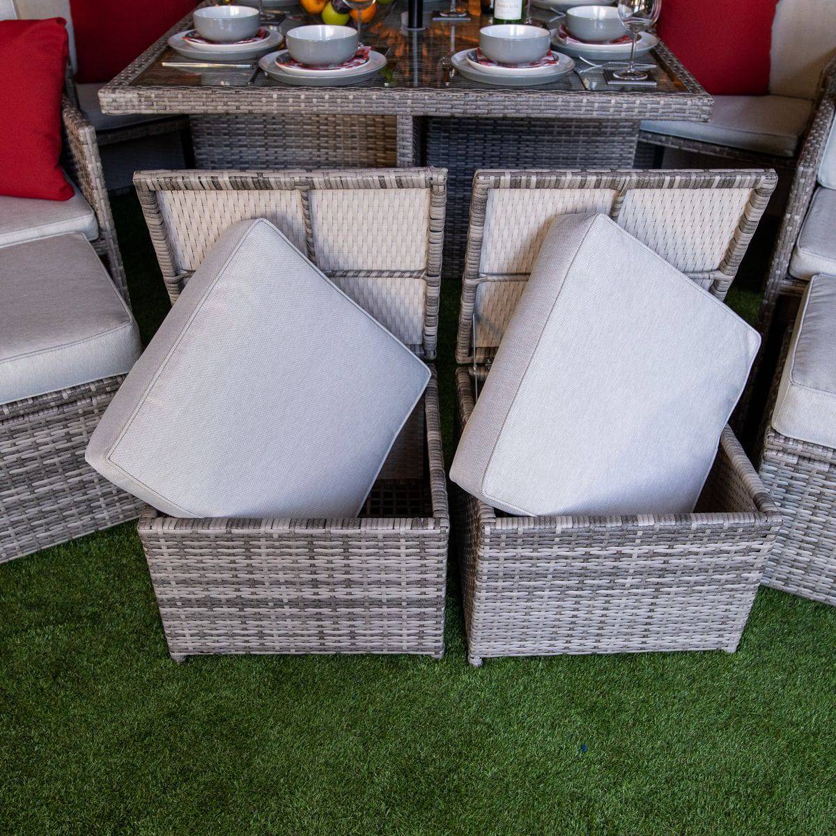 Champagne Rattan 4 Seater Cube With 4 Storage Footstools