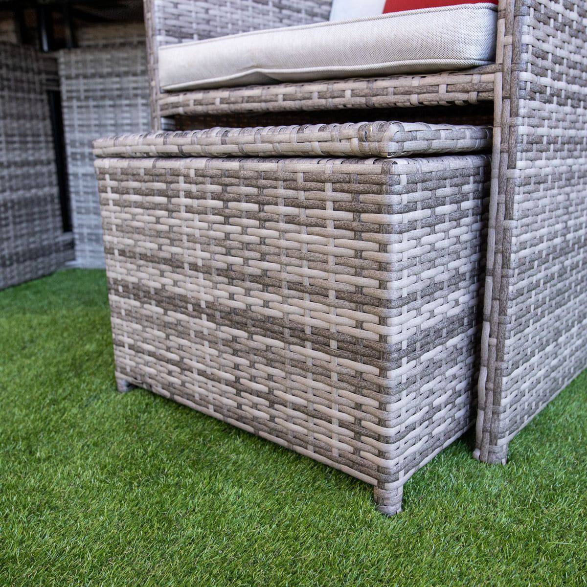 Champagne Rattan 4 Seater Cube With 4 Storage Footstools