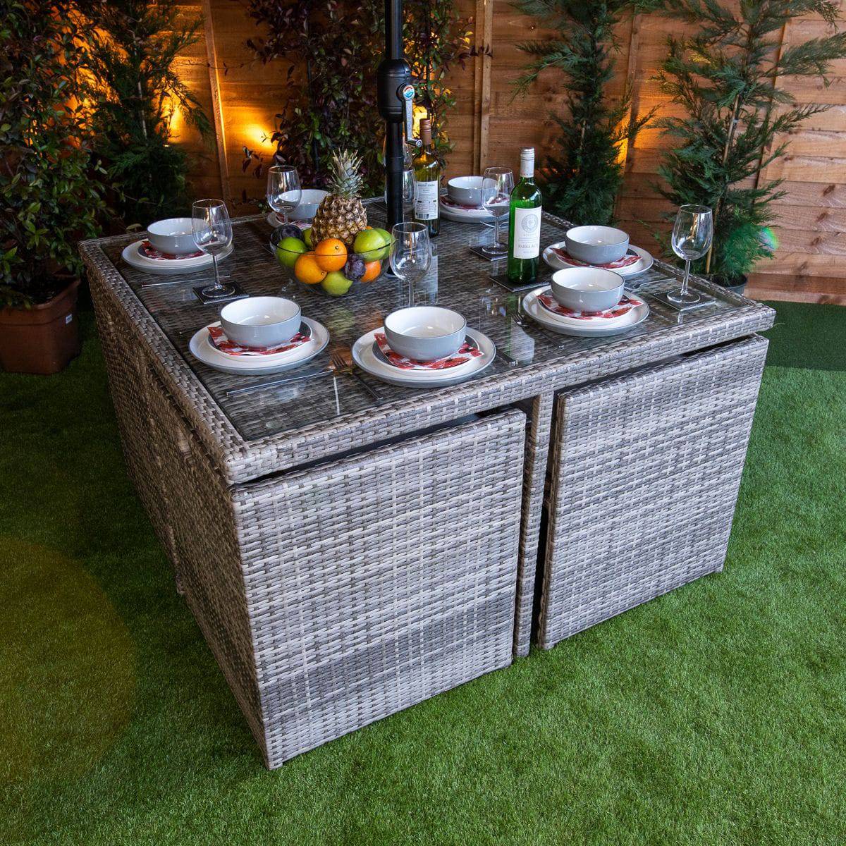 Champagne Rattan 4 Seater Cube With 4 Storage Footstools