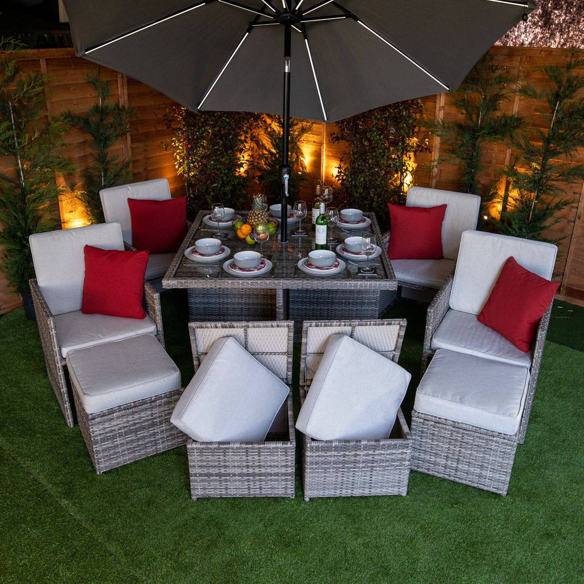 Champagne Rattan 4 Seater Cube With 4 Storage Footstools