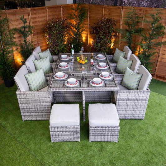 Champagne Rattan 6 Seat Cube with 4 Storage Footstools