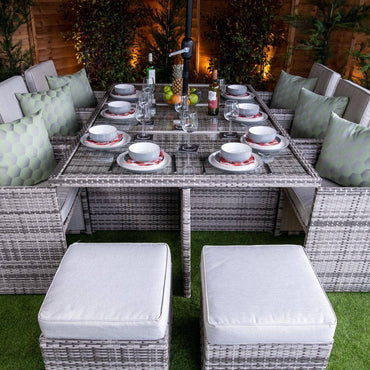 Champagne Rattan 6 Seat Cube with 4 Storage Footstools