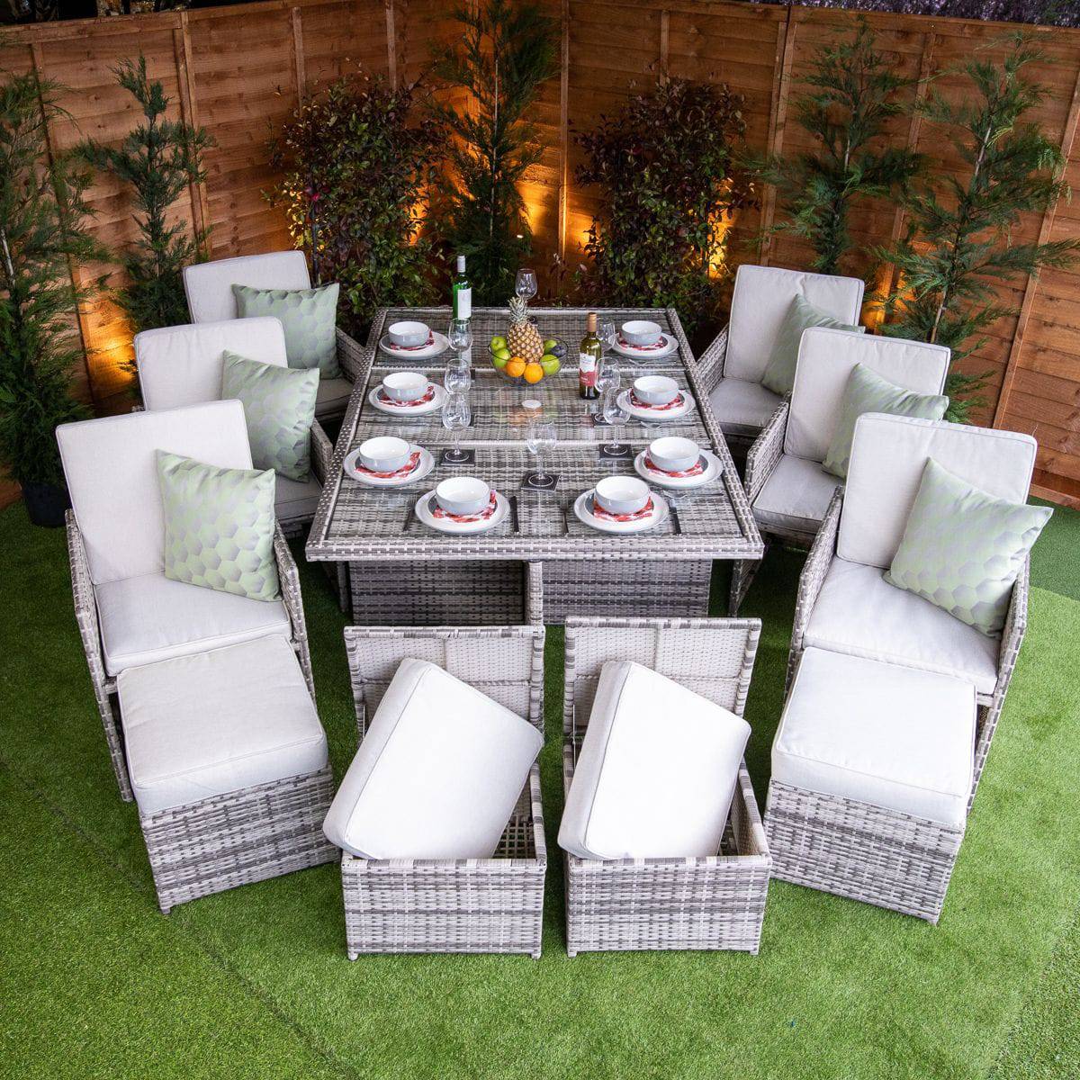 Champagne Rattan 6 Seat Cube with 4 Storage Footstools