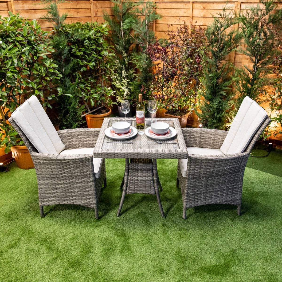 Champagne Rattan Atlanta Bistro Square Dining Table with 2 Chairs