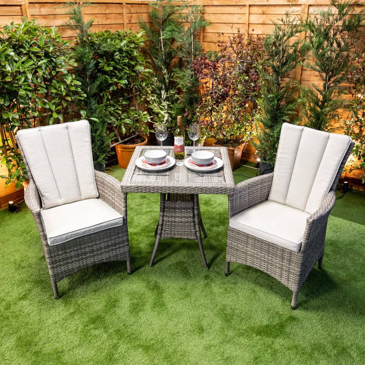 Champagne Rattan Atlanta Bistro Square Dining Table with 2 Chairs