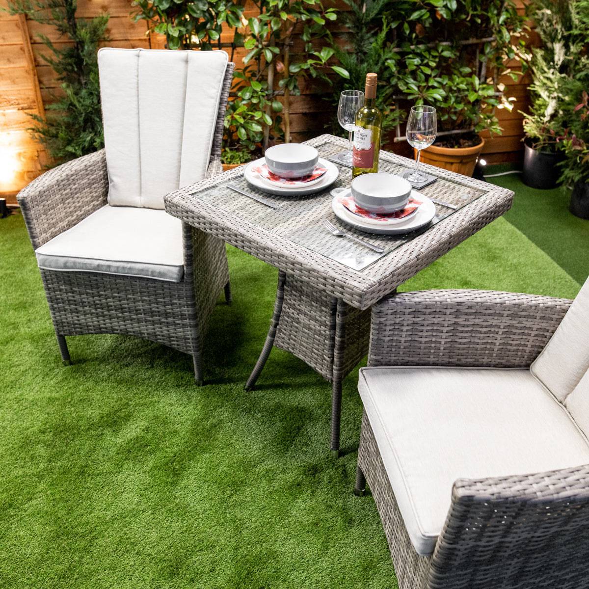Champagne Rattan Atlanta Bistro Square Dining Table with 2 Chairs
