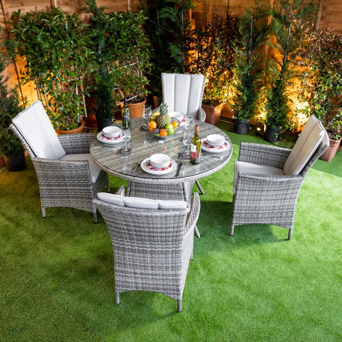Champagne Atlanta Round Rattan 4 Seater Dining Set