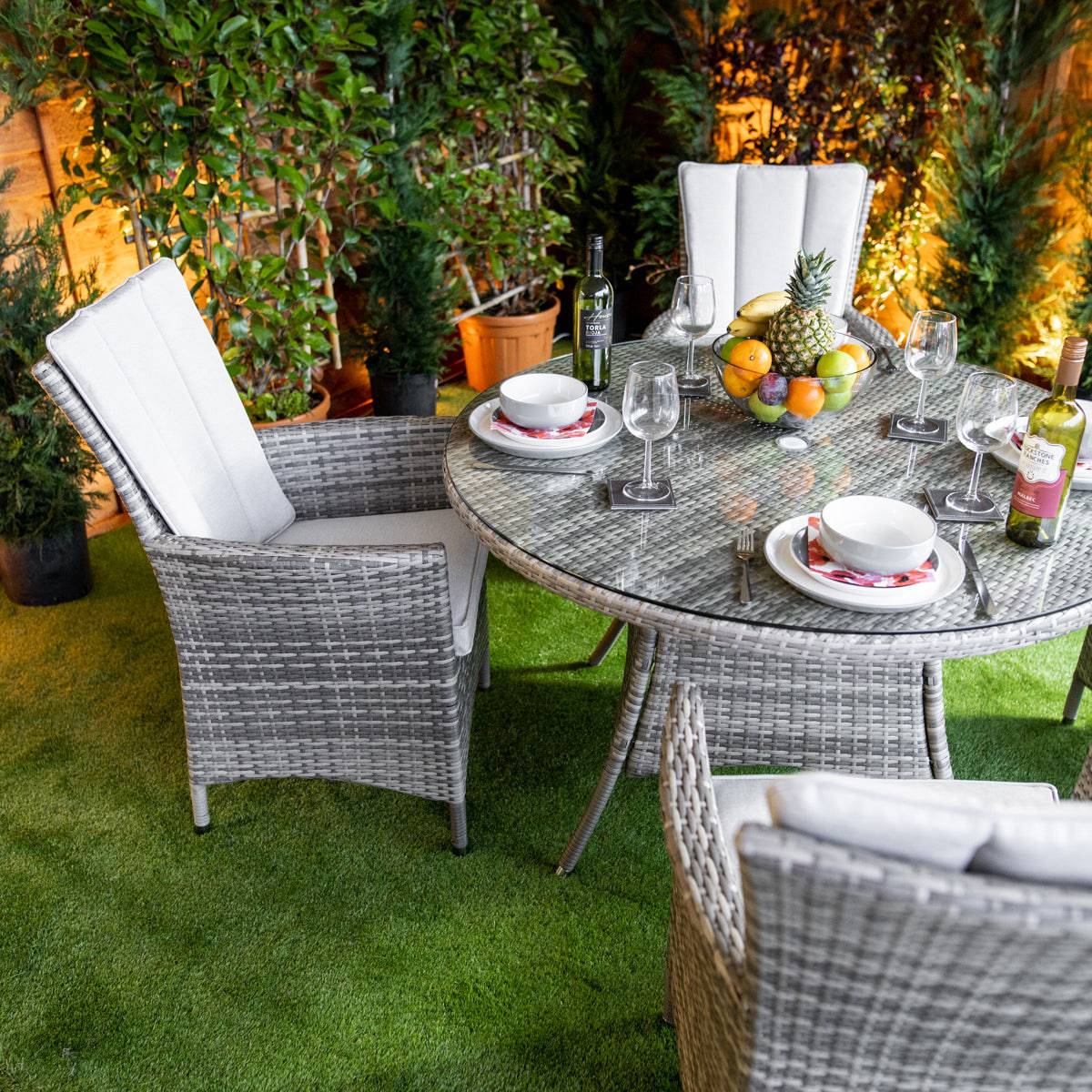 Champagne Atlanta Round Rattan 4 Seater Dining Set