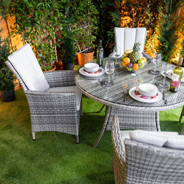 Champagne Atlanta Round Rattan 4 Seater Dining Set