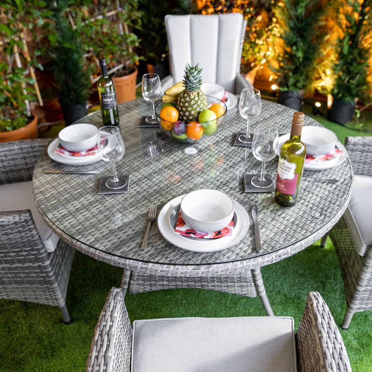 Champagne Atlanta Round Rattan 4 Seater Dining Set