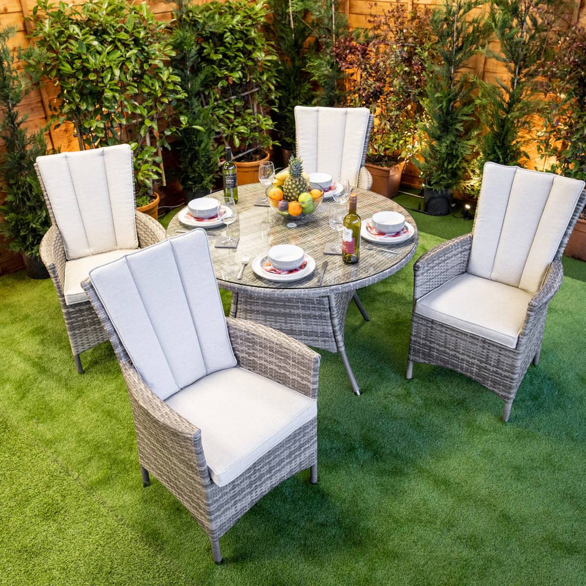 Champagne Atlanta Round Rattan 4 Seater Dining Set