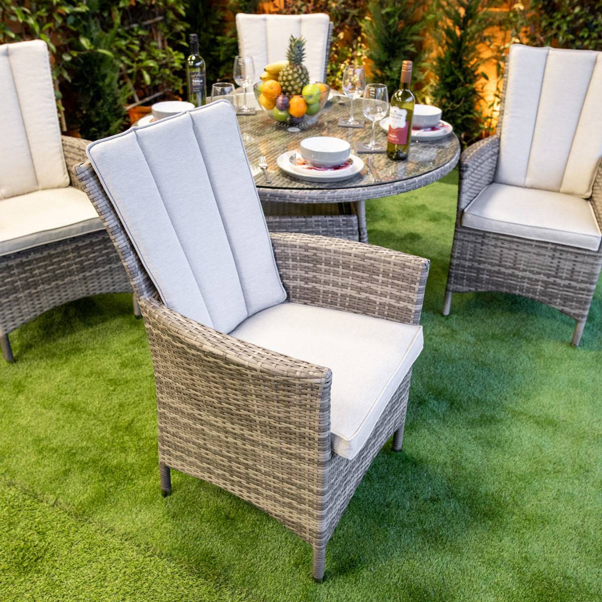 Champagne Atlanta Round Rattan 4 Seater Dining Set