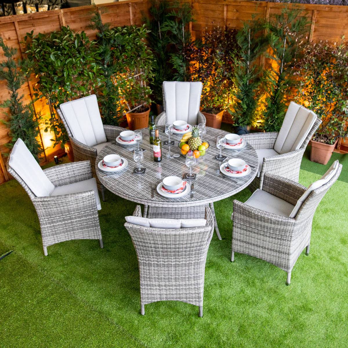 Champagne Rattan Atlanta Round 6 Seater Dining Table Set